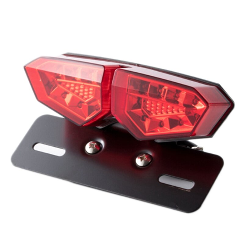 Universal Motocicleta LED Brake Tail Light, Lente de fumaça com luz vermelha e âmbar, Matrícula