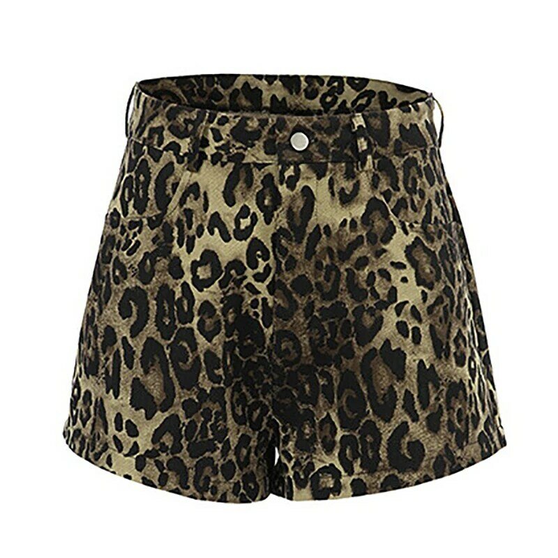 Vintage Sexy Leopard Print Shorts For Women Fashion Cotton Wide Legs Shorts Summer Casual Streetwear