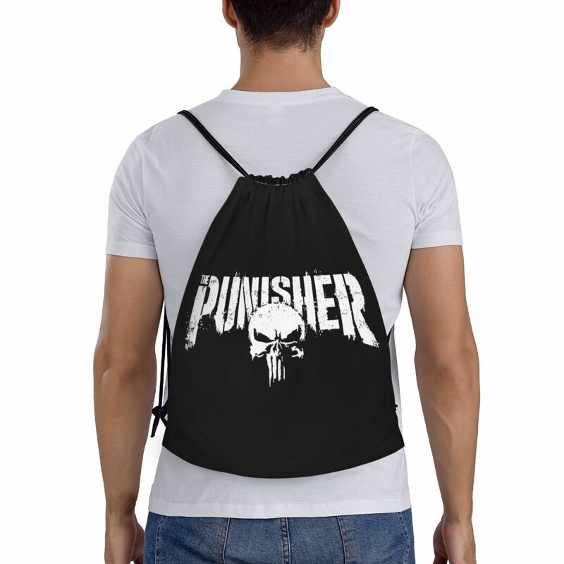 Bolso con cordón de superhéroe de Marvel personalizado para hombres y mujeres, mochila portátil de gimnasio deportivo, Punisher, Skull Symbol, mochilas de almacenamiento de entrenamiento