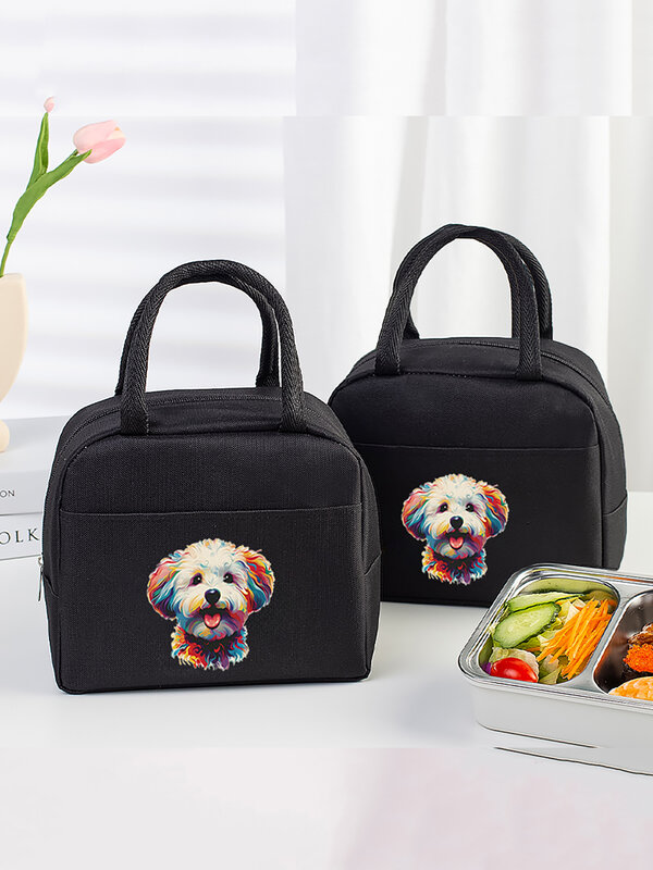 Dog Pattern Series Nylon Large Capacity Insulation Bento Bag Handbag Outdoor Picnic Portable Insulation Bag