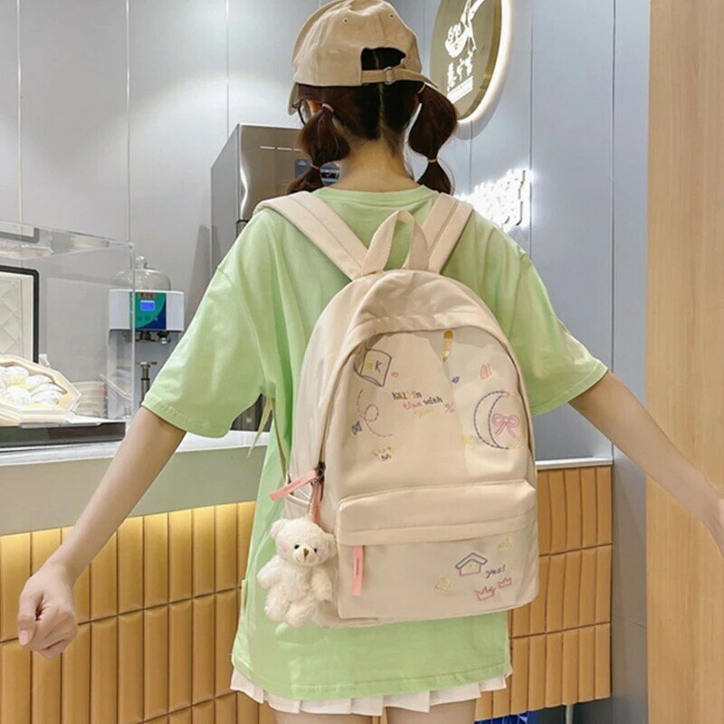 Túi đựng dung tích lớn lô nylon với mặt dây chuyền dễ thương Du lịch Daypack Túi đi học đại học dành cho học sinh thanh thiếu