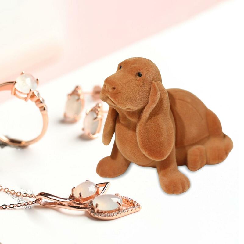 Bruine Schattige Puppy Hond Ring Boxes Ringen Opslag Organisator Voor Bruiloft Verloving Verjaardag Valentijnsdag Verjaardag