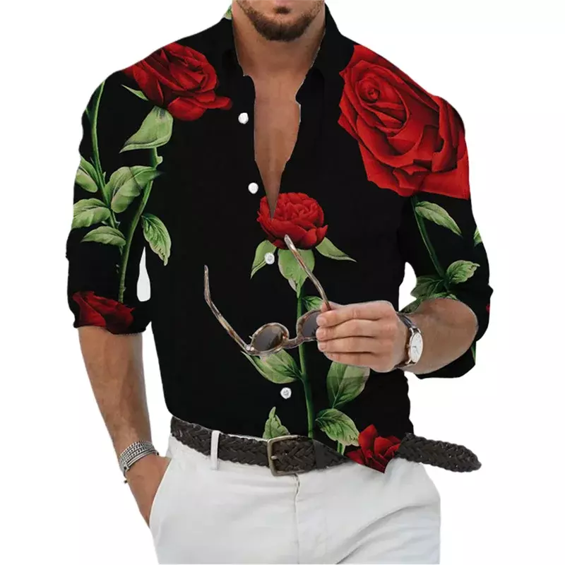 Shirt Men's Casual Outdoor Rose Geometric Figure Elegant Comfortable Soft Designer Design 2023 New Spring Summer Plus Size