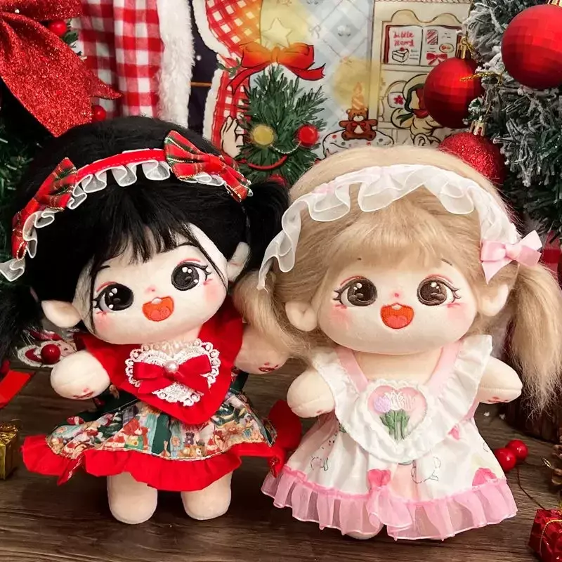 Vestido de diadema rojo de Navidad para niña, traje de muñeca de felpa de 20cm, disfraz de Lolita, ropa de Cosplay, regalo de Navidad