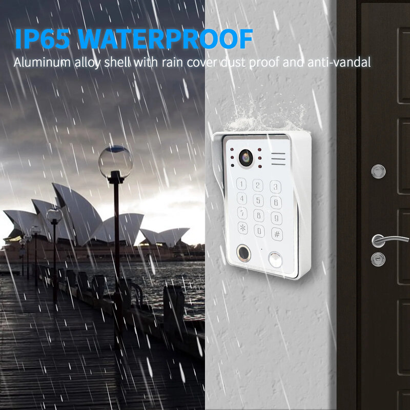 Sistem interkom Video bel pintu Wifi Buka kunci sidik jari 5in1 untuk telepon pintu rumah Tuya Cerdas Monitor sentuh 1080P perlindungan keamanan