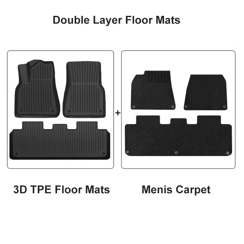 6 Stück Fußmatten für Tesla Modell y Modell 3 Doppels chicht 3d tpe Menis Teppich Samt wasserdicht wasch bar zwei Schichten Auto Boden polster