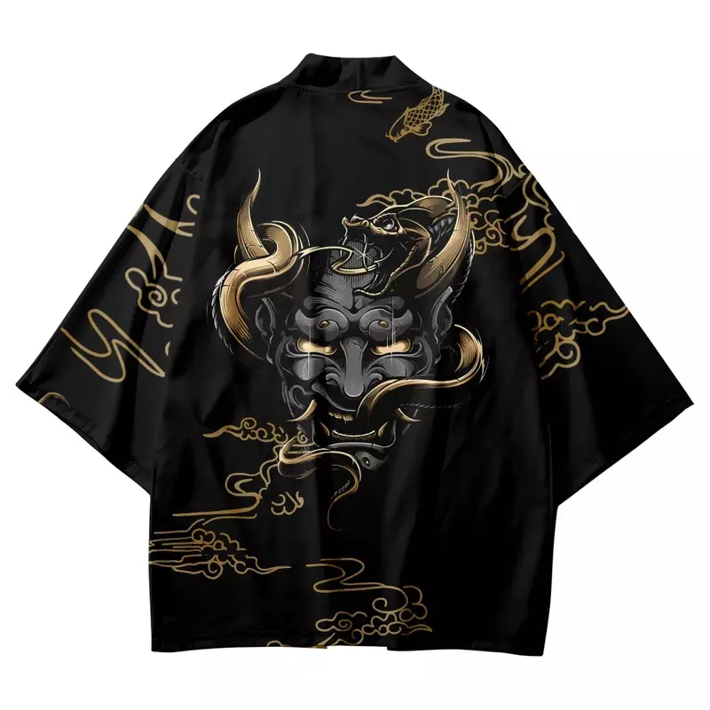 Camisa samurái con estampado de demonio para hombres y mujeres, Kimono Haori tradicional, Anime japonés asiática de ropa de calle, cárdigan Yukata, Cosplay