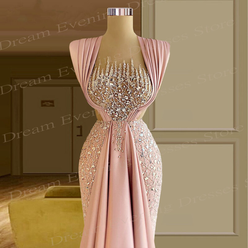Arabskie ładne różowe zroszony syrenka urocze suknie wieczorowe bez rękawów suknie na bal maturalny wykonane na zamówienie na formalne przyjęcie Vestido De Fiesta