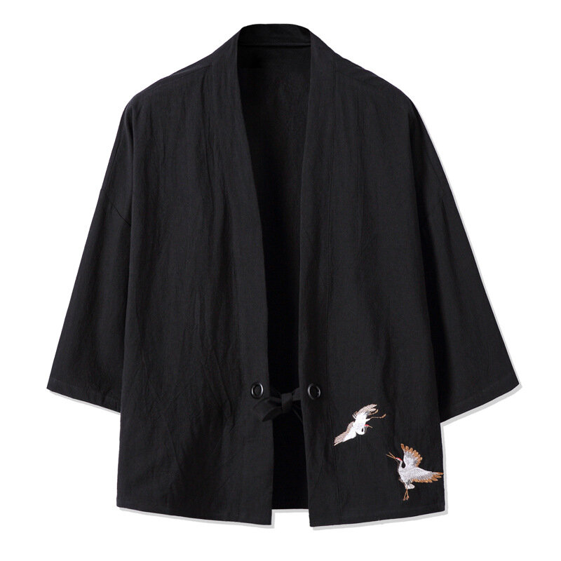 Men's Haori Cardigan Kimono Shirt Samurai Japanese Clothing Robes Loose Obi Male Yukata Jacket Streetwear Asian Clothes