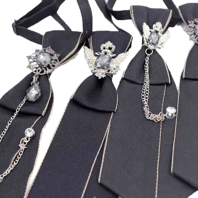 Nowy elegancki łańcuszek JK z kokardą i frędzlami krawaty damskie muszki męskie kryształowe skrzydła krawaty szkolne muszki w stylu Vintage krawaty