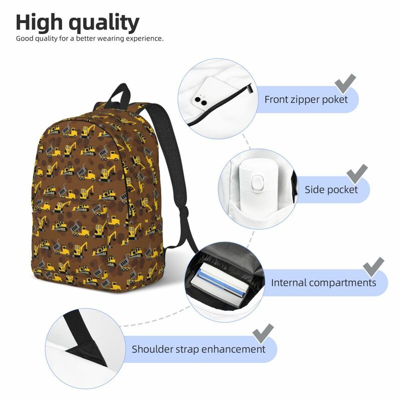 Pattern Construction Truck for Teens Student School Book Bags Canvas Daypack Middle High College Travel