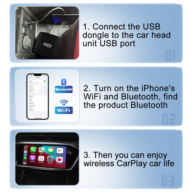 2023 MMB Wireless Apple CarPlay Adapter Portable Dongle Online Upgrade BT 5.2 Plug and Play for Car Radio with OEM Wired CarPlay