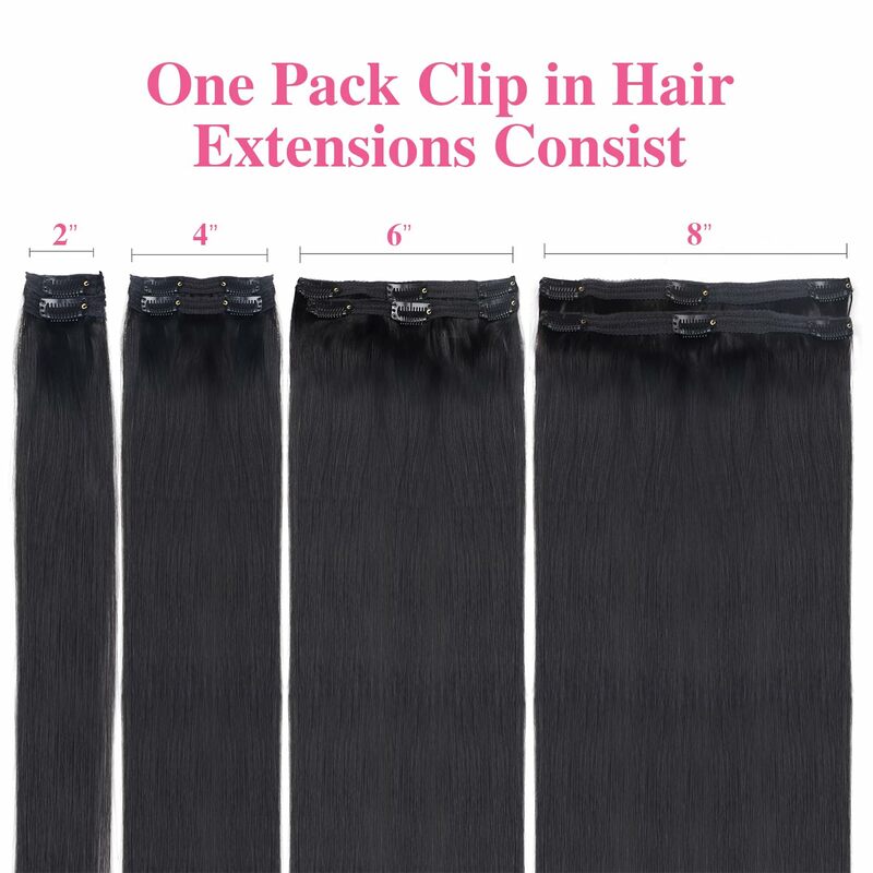 Extensiones de cabello humano liso brasileño, Clip de Color negro Natural, sin costuras, Remy, para mujer