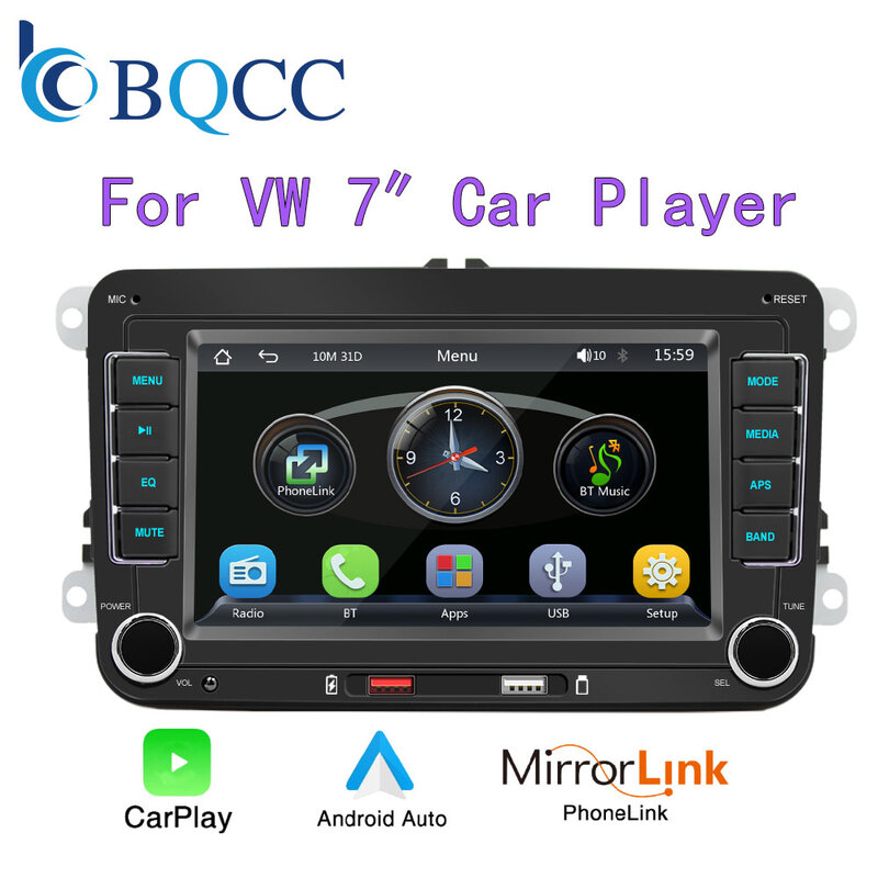 Radio mobil 7 inci 2 Din HD, Media Video mobil RDS Airplay nirkabel, Radio mobil Audio Stereo otomatis Android untuk VW/Seat/Skoda/Passat/Golf/Polo