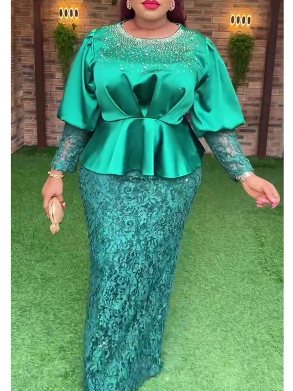 Robe de soirée africaine en dentelle pour femmes, grande taille, nouvelle mode Dashiki Ankara, tenue de mariage élégante, maxi musulmane turque, 2024