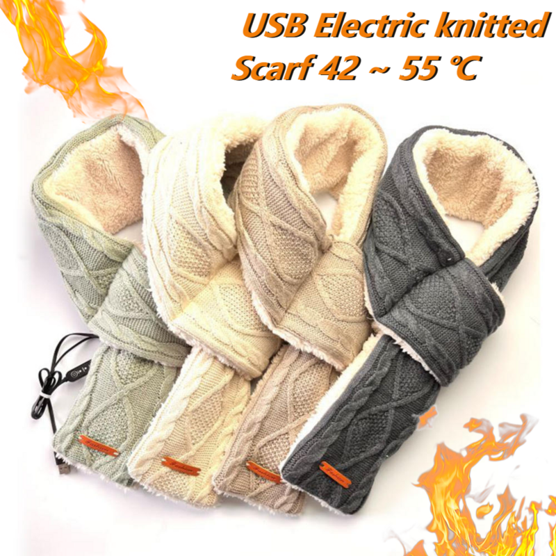 Зимний шарф с электрическим подогревом 42 ~ 55 ℃, 3-х скоростной теплый шарф, вязаный шарф с подогревом через USB, шейный обогреватель для езды на велосипеде, кемпинга