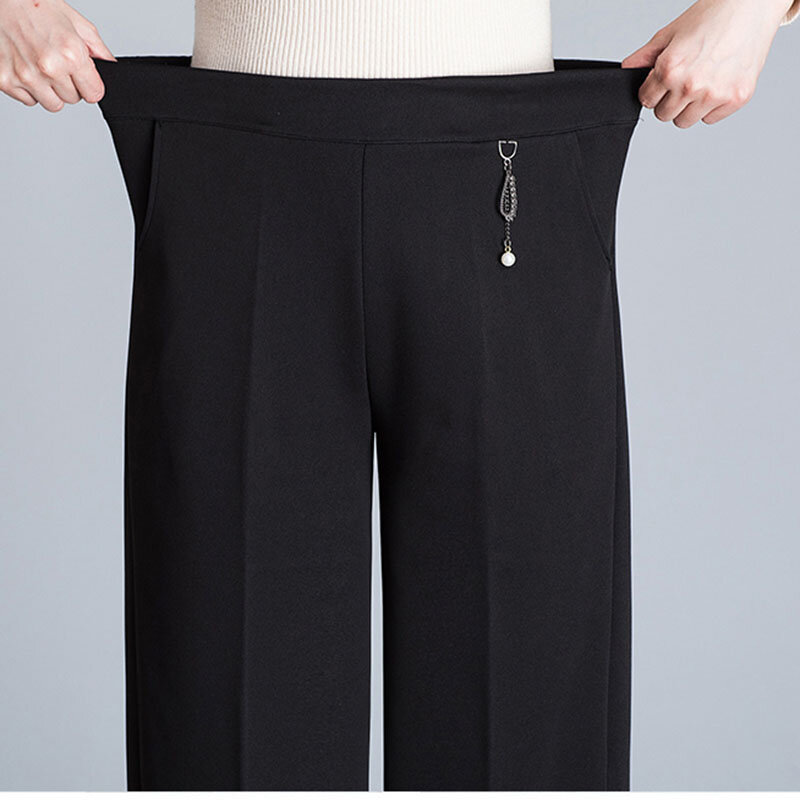 XL-6XL starsze kobiety w średnim wieku spodnie wiosna jesień Casual szerokie nogawki spodnie matka elastyczna talia prosta spodnie do kostek