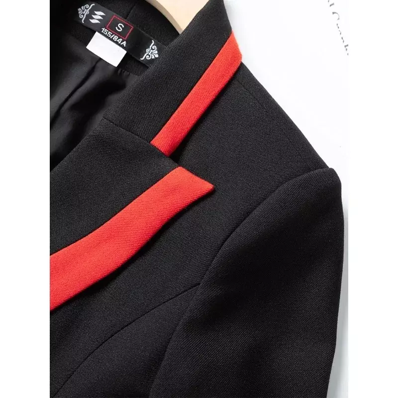Blazer listrado preto feminino, manga comprida, botão único, roupa de trabalho feminina, casaco formal, outono, inverno