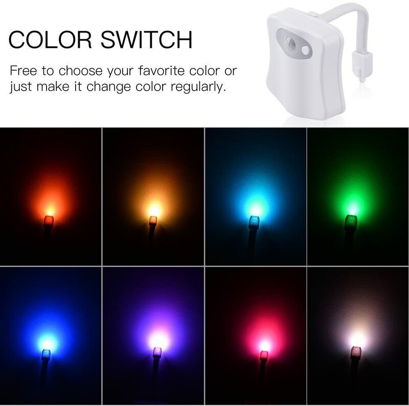 Asiento de inodoro con Sensor de movimiento PIR inteligente, luz nocturna, retroiluminación impermeable, accesorio LED, WC, 8 colores