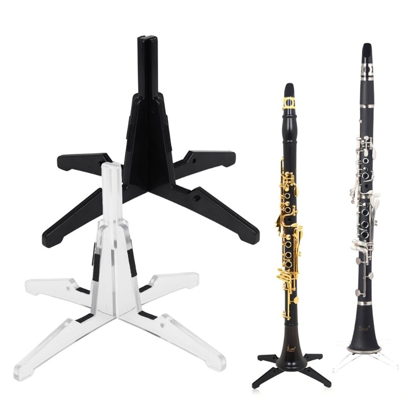 Black/Clear Portable Clarinet Stand Holder 4-Leg Flute Clarinet Support Stand R66E