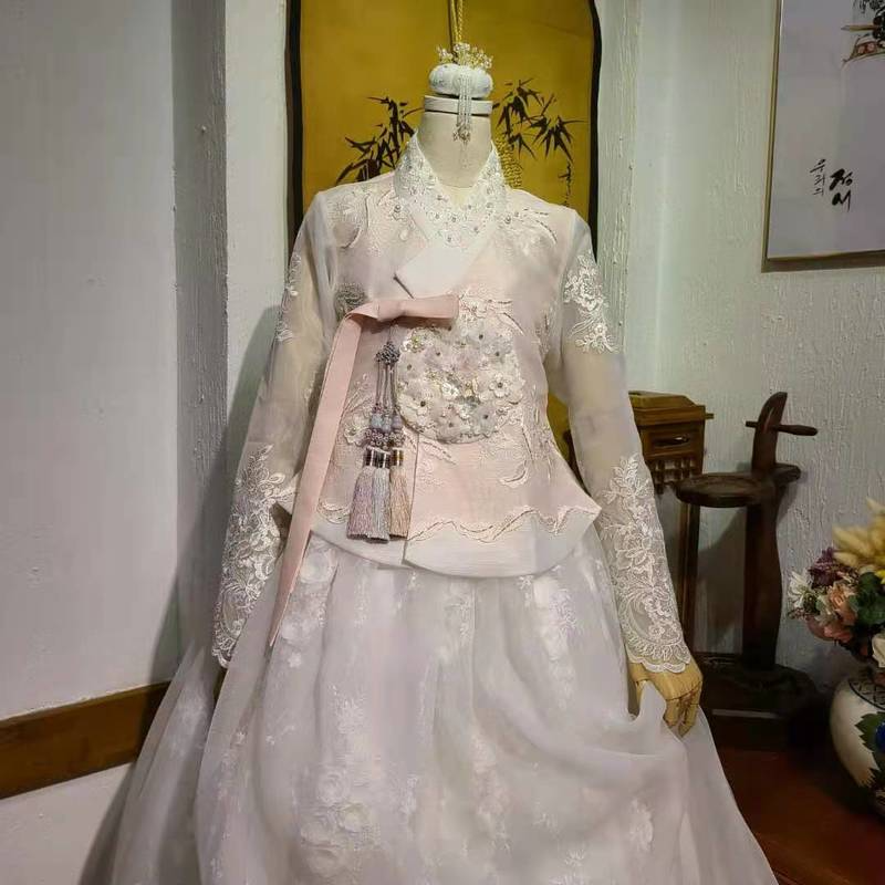 Hanbok-Disfraz folclórico coreano para novia, traje de boda, ceremonia de boda, tostado, Hanbok, ropa de mujer
