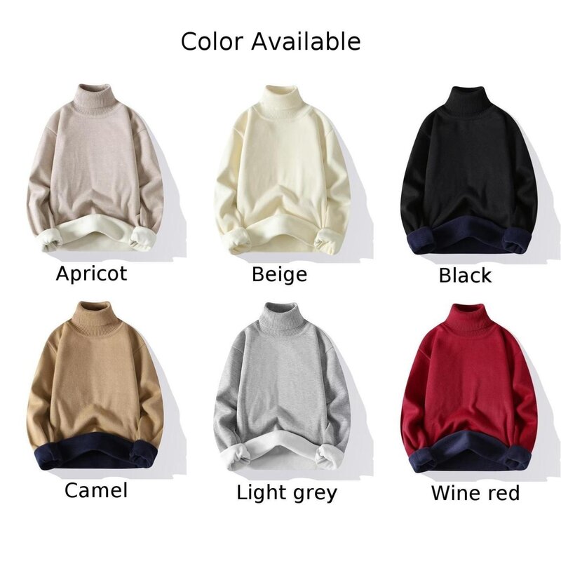 Suéteres de cuello alto forrados de lana para hombres, Jersey de punto de manga larga de Color sólido, ropa cálida de invierno, nuevo
