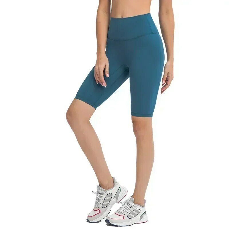 Lemon Women High Waist Tight Shorts 10" No Awkwardness Line Hip Lift Abdominal Compression Exercise Running 5 Points Pants