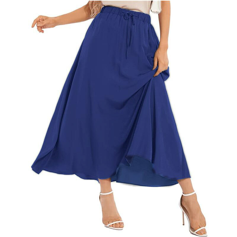 2023 Retro Bohemian Satin Skirt Solid Color Lace-up Slim Fit Versatile Long Skirt Women Clothing