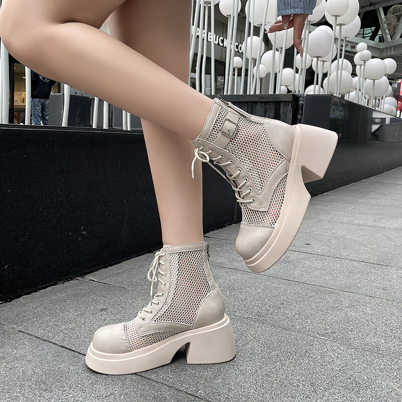 Large Size Hollow Thin Breathable Mesh Surface Thick Bottom Thin Fashion All Lightweight Comfortable Non-slip Women's Cold Boots