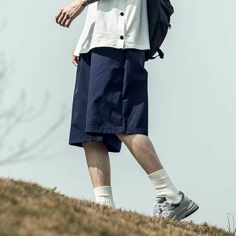 Celana Pendek Kargo Pria Saku Warna Polos Antik Celana Pendek Pria Kasual Jalan Katun Murni All-Match Longgar Klasik Musim Panas