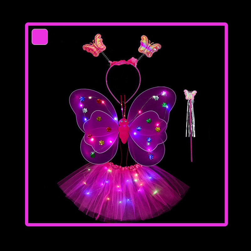 1 Set Led Gloeiende Fee Vlindervleugel Voor Meisje Kinderen Kostuum Licht Op Vleugels Toverstaf Hoofdband Decoratie