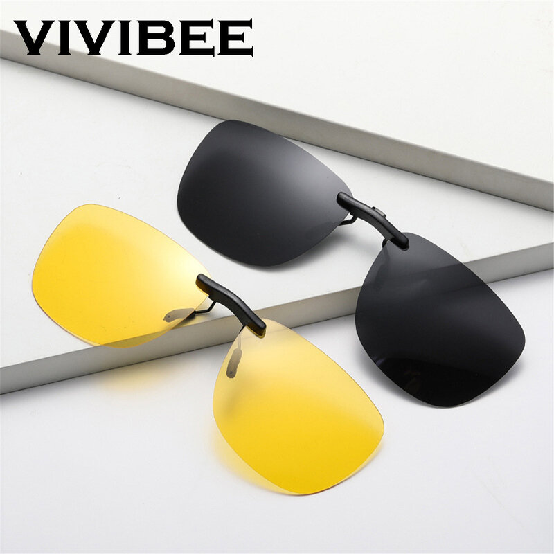Vivibee แว่นกันแดดแบบคลิปติดบนแว่นสายตาสั้นสำหรับขับรถแว่นตาผู้ชายแว่นกันแดดการมองเห็นได้ในเวลากลางคืนตกปลากลางแจ้ง UV400สำหรับกลางแจ้ง