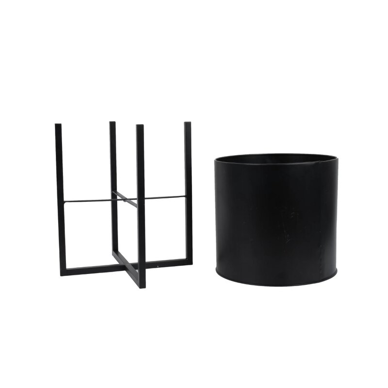 11 inch Black Round Metal Planter with Stand, 3lb Weight
