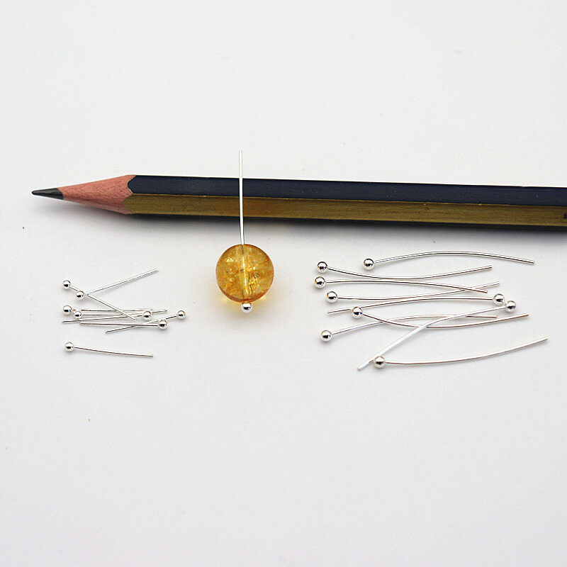 1 Buah Pin Kepala Perak Murni 925 Solid dengan Komponen DIY Neddles Bola untuk Membuat Aksesori Perhiasan Anting-Anting Menjuntai