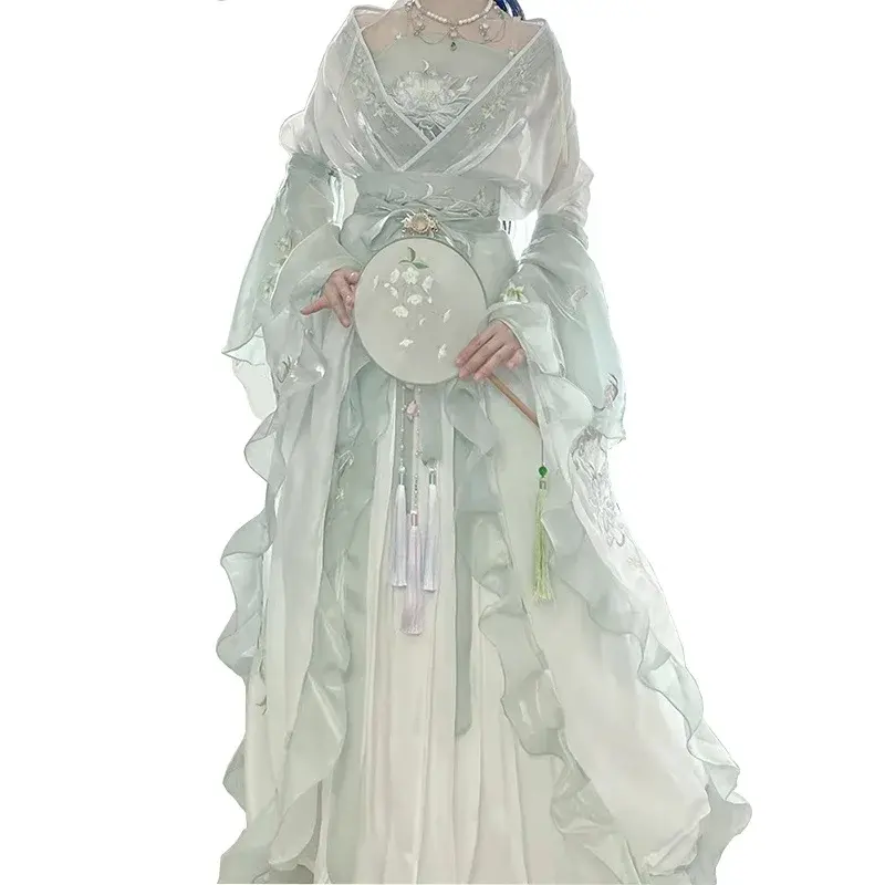 Vestido original chinês tradicional hanfu flor manga princesa para as mulheres, fantasia cosplay de fada vintage, roupa bordada de carnaval original