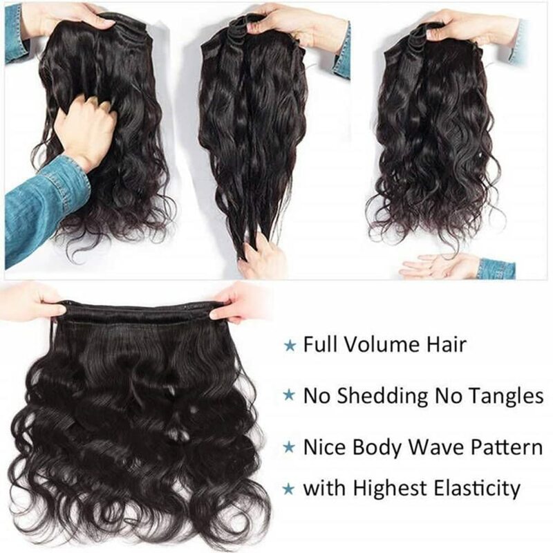 Bundel rambut manusia dengan renda Frontal Body Wave 3 bundel dengan 13x4 Lace penutupan Frontal 100% bundel rambut manusia Virgin Braziian