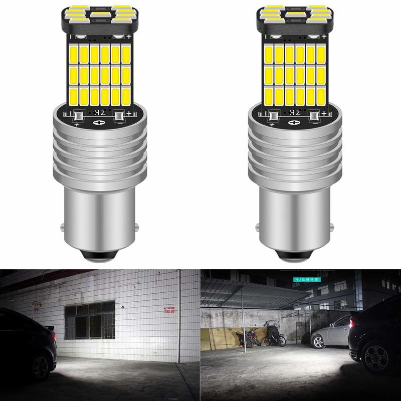 2 sztuk 1156 P21W BA15S 4014 45SMD dekoder lampa żarówka Canbus samochodów kierunkowskazy LED światło cofania chipy dla VW Golf Passat B5 B6 6000K
