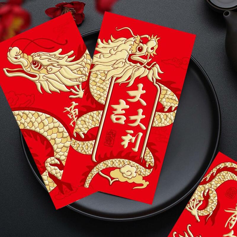 6Pcs Chinese Dragon Red Envelopes Unique Chinese New Year Gift Traditional Luck Money Bags For Spring Festival Celebrations