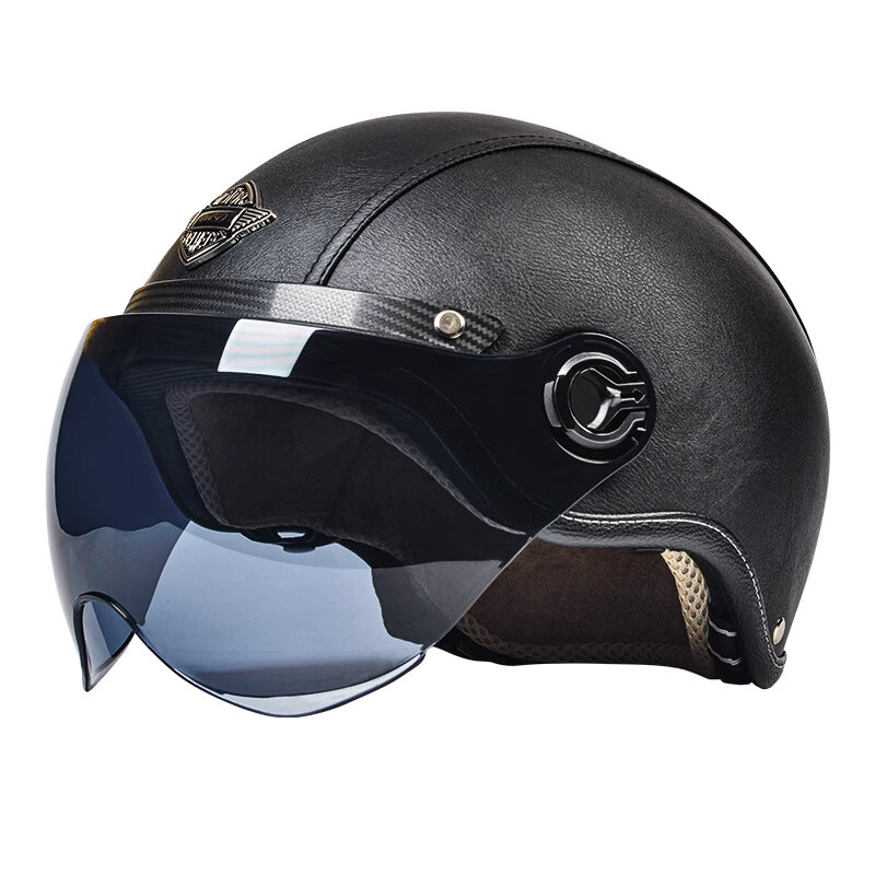 Мотоциклетный полушлем AD в стиле ретро для мужчин, кожаные винтажные защитные линзы высокой четкости, всесезонные, сертифицированная Защитная Кепка унисекс