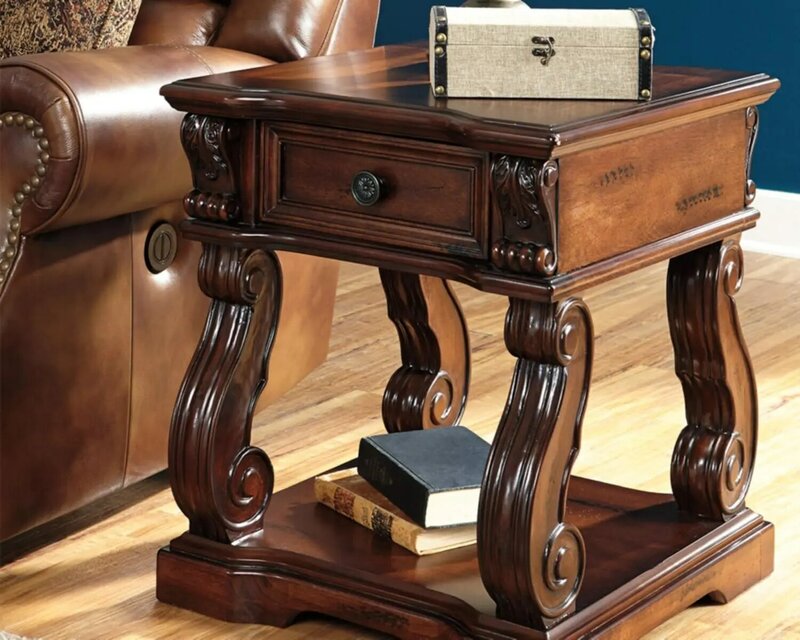 Alymere Traditional Square End Table, Hand-Finished with 1 Storage Drawer, Dark Brown