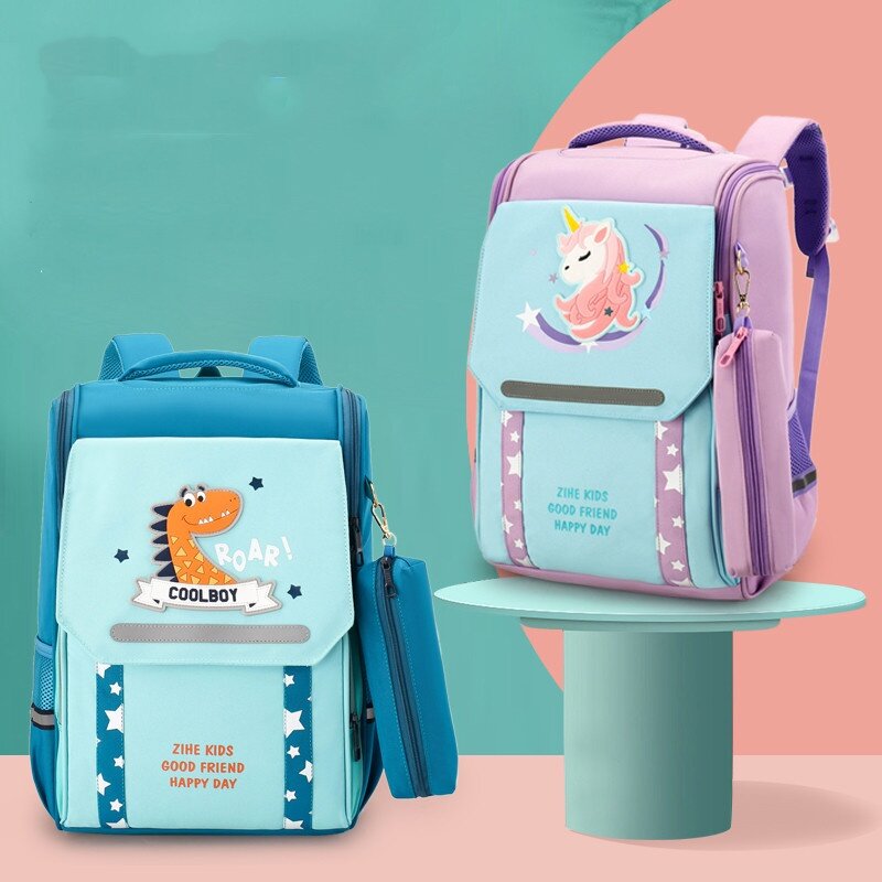 Children British Style Cartoon Unicorn Dinosaur Large Capacity Backpacks New Girls Boys Fashion Cartoon Students School Pen Bags