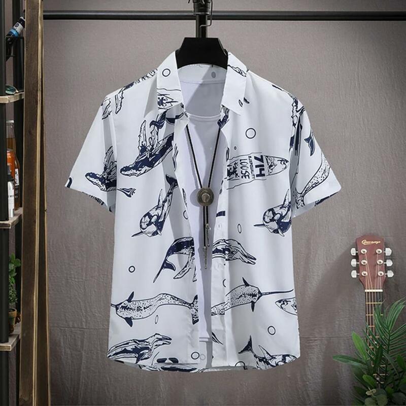 Conjunto de roupa estilo havaiano masculino, camisa padrão, shorts de cordão elástico, roupa de praia masculina, 2 peças, verão