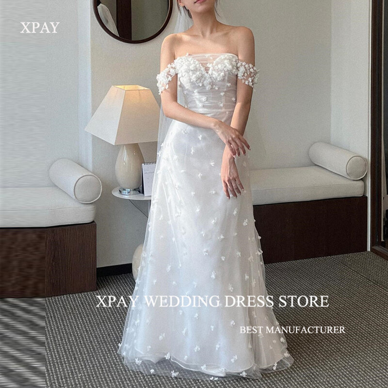XPAY элегантные кружевные тюлевые трапециевидные корейские свадебные платья для фотосъемки с открытыми плечами женское платье Robe de mariage