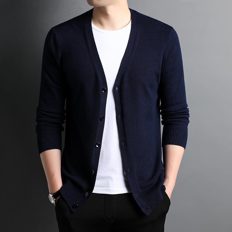 MRMT 2024 Brand New Men's Basic Solid Color Men's Sweater Cardigan Youth Men's Casual Knit Sweater Jacket