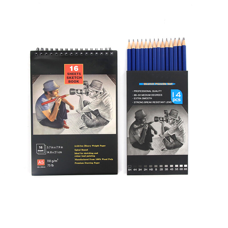 Premium 12/14/37Pcs Graphite Tekening Potloden Schets Set Kit 4H-12B Schets Potlood 16 Vellen Schetsboek schrijven Art Supplies