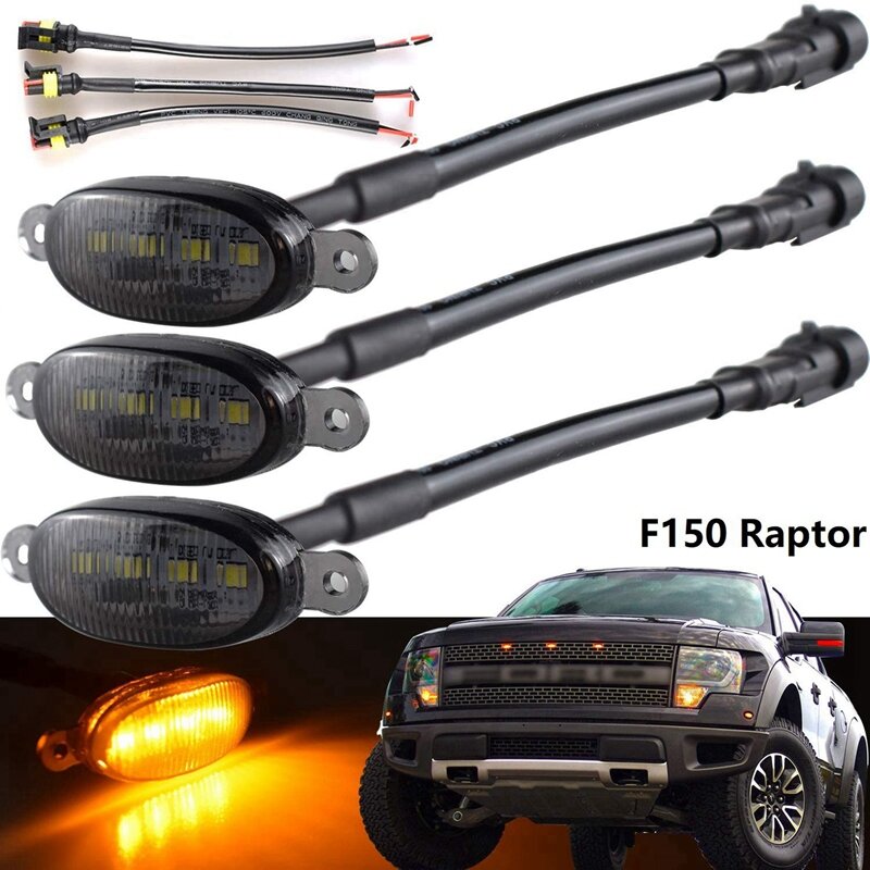 6X lampu Grill depan untuk Ford Raptor F150 Grill 2010-2014 & 2017-2021 lensa Smoke LED kuning parkir lampu Amber