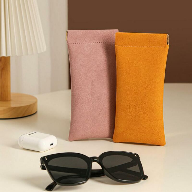 Elastic Opening Auto Closure Glasses Bag Leather Thick Suede Waterproof Soft Sunglasses Pouch Eyewear