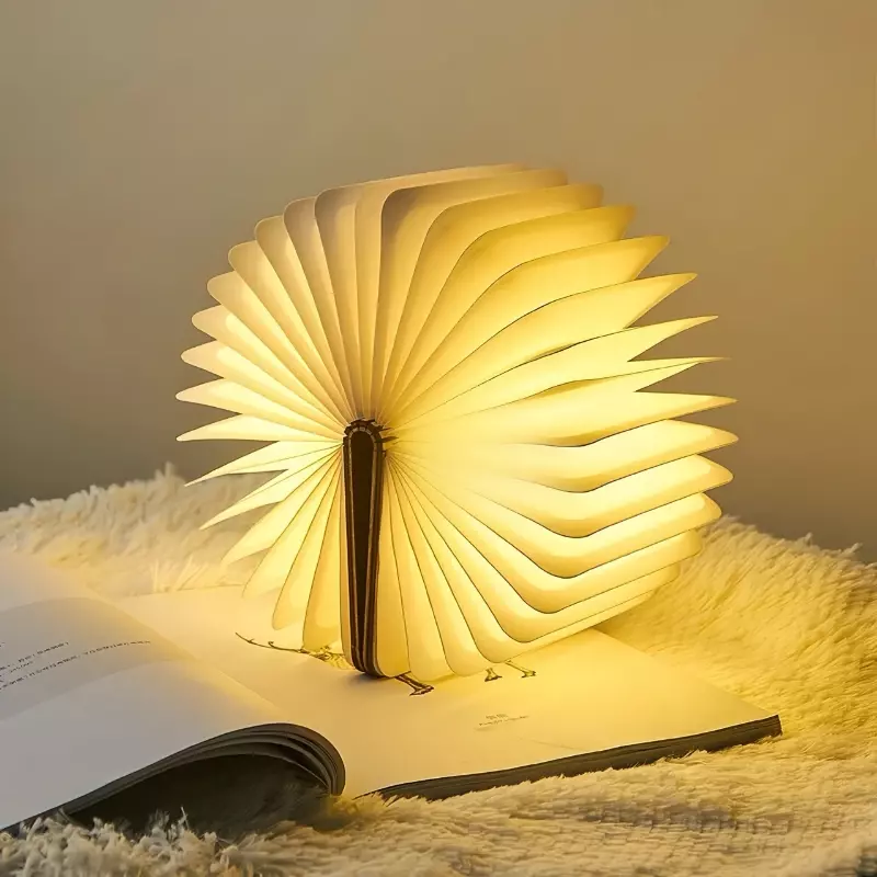 Lampu buku kayu LED halaman lipat kreatif lampu malam isi ulang hadiah perusahaan lampu meja suasana samping tempat tidur lampu buku