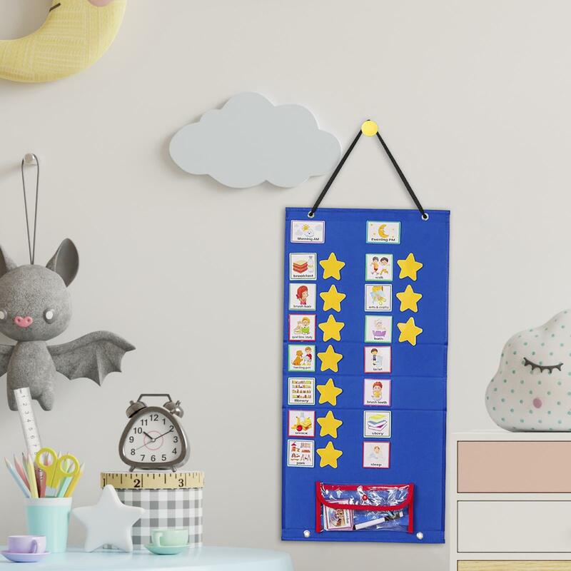 Grafik kalender jadwal Visual anak-anak, rumah tangga dengan 72 kegiatan & 10 kartu kosong untuk anak laki-laki dan perempuan