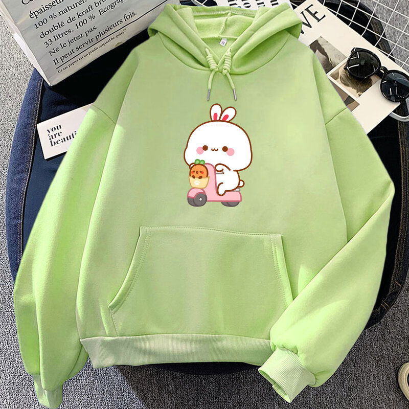 Cute Rabbit Hoodies Female Cartoon Graphic Printing Sweatshirts Winter Warm Long Sleeve Hooded Pullovers Comfortable Soft Hoody